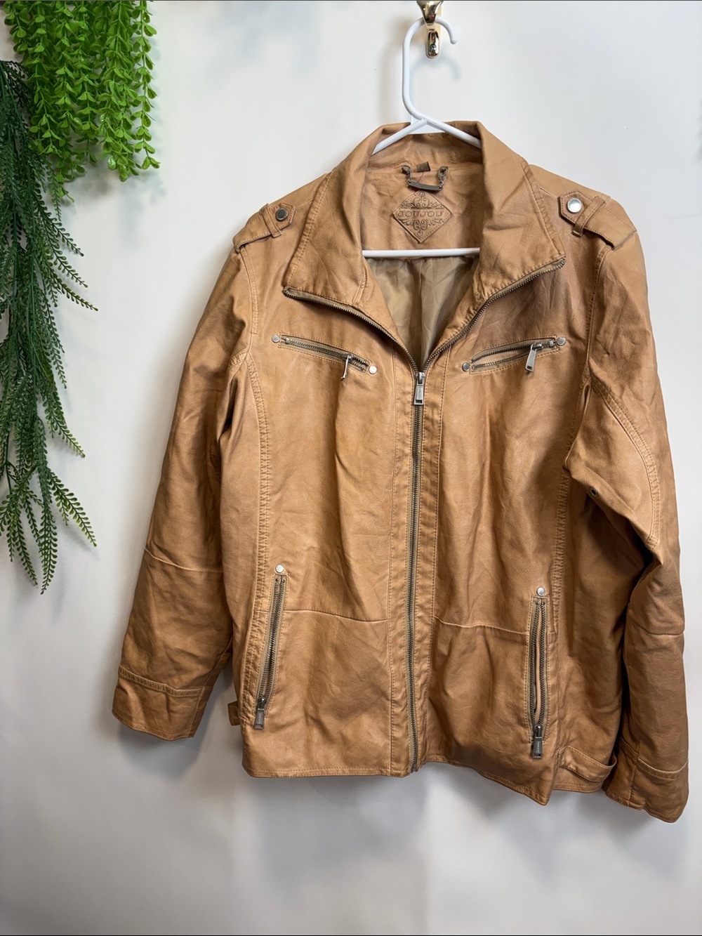 Jou Jou Light Tan faux Leather Moto Jacket